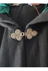 Cloakmakers.com 5920-Washable Black Wool Cloak w/ Green Velvet Hood Lining & Triple Medallion Clasp