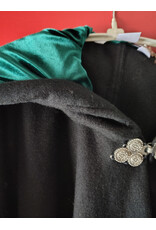 Cloakmakers.com 5920-Washable Black Wool Cloak w/ Green Velvet Hood Lining & Triple Medallion Clasp
