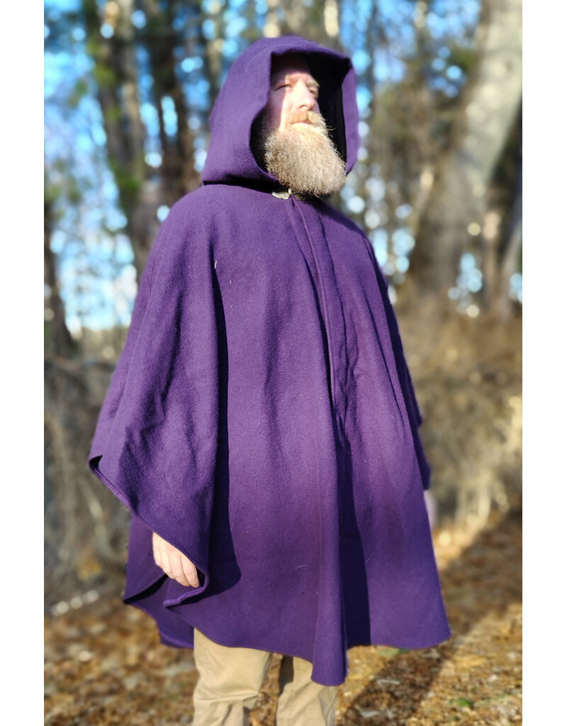 Cloakmakers.com 5922-Washable Purple Wool Cloak w/ Black Velvet Hood Lining & Gothic Rose Clasp