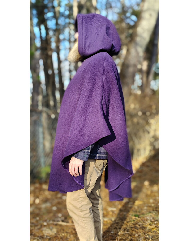 Cloakmakers.com 5922-Washable Purple Wool Cloak w/ Black Velvet Hood Lining & Gothic Rose Clasp