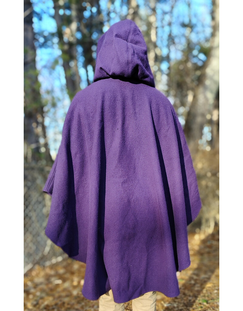 Cloakmakers.com 5922-Washable Purple Wool Cloak w/ Black Velvet Hood Lining & Gothic Rose Clasp