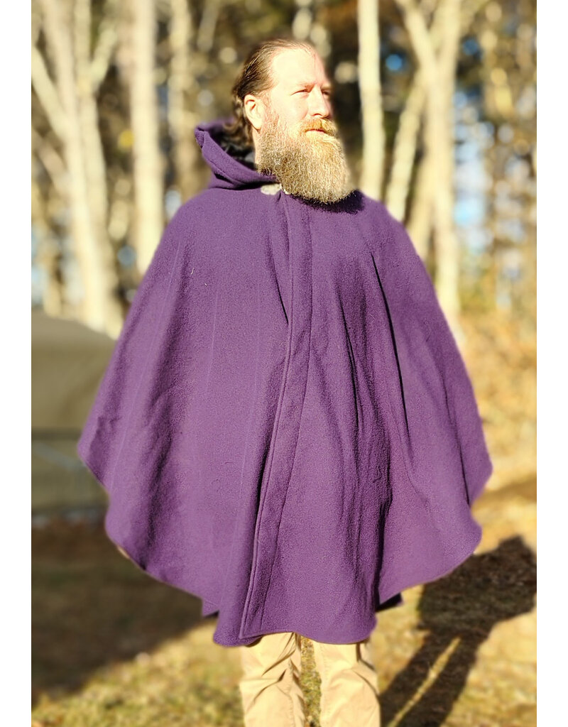 Cloakmakers.com 5922-Washable Purple Wool Cloak w/ Black Velvet Hood Lining & Gothic Rose Clasp