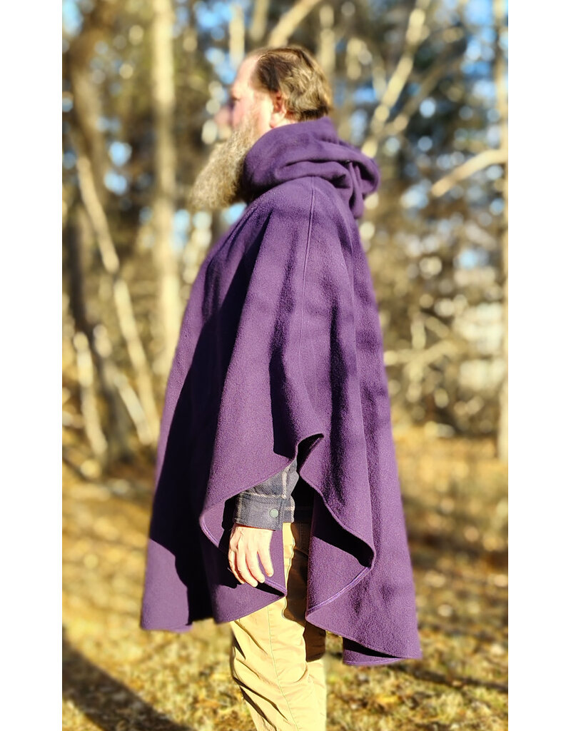 Cloakmakers.com 5922-Washable Purple Wool Cloak w/ Black Velvet Hood Lining & Gothic Rose Clasp