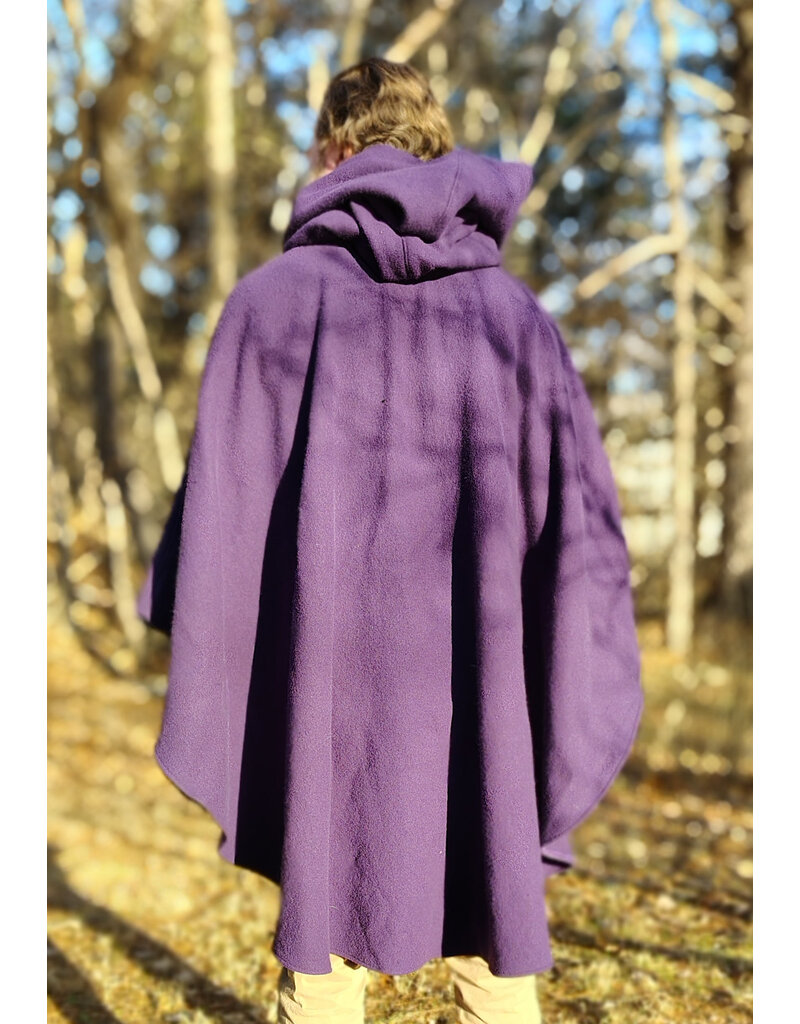 Cloakmakers.com 5922-Washable Purple Wool Cloak w/ Black Velvet Hood Lining & Gothic Rose Clasp
