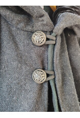 Cloakmakers.com 5923-Washable Charcoal & Green Wool Mantle Cloak w/ Dragon & Castle Embroidery, Pockets, & Black Velvet Hood Lining