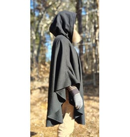 Cloakmakers.com 5924-Washable Black Wool Blend Cloak w/ Pockets & Black Velvet Hood Lining