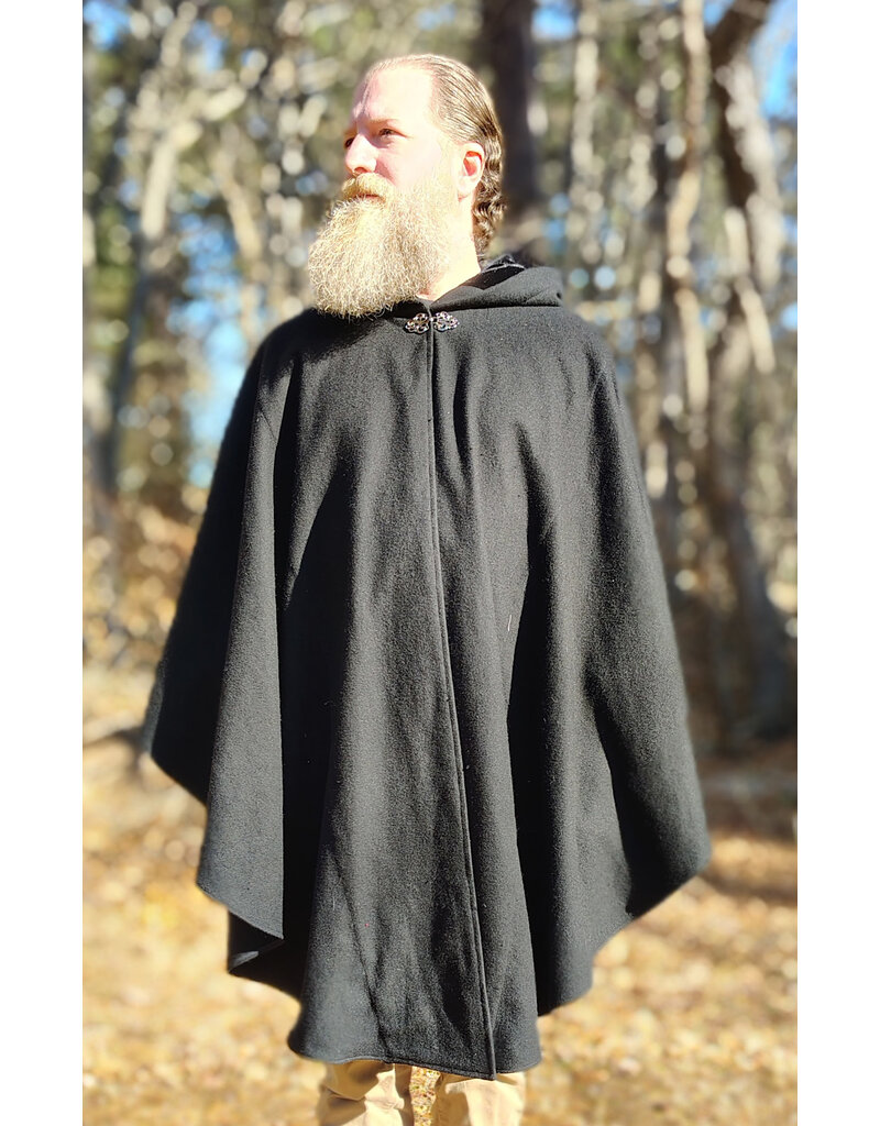 Cloakmakers.com 5924-Washable Black Wool Blend Cloak w/ Pockets & Black Velvet Hood Lining