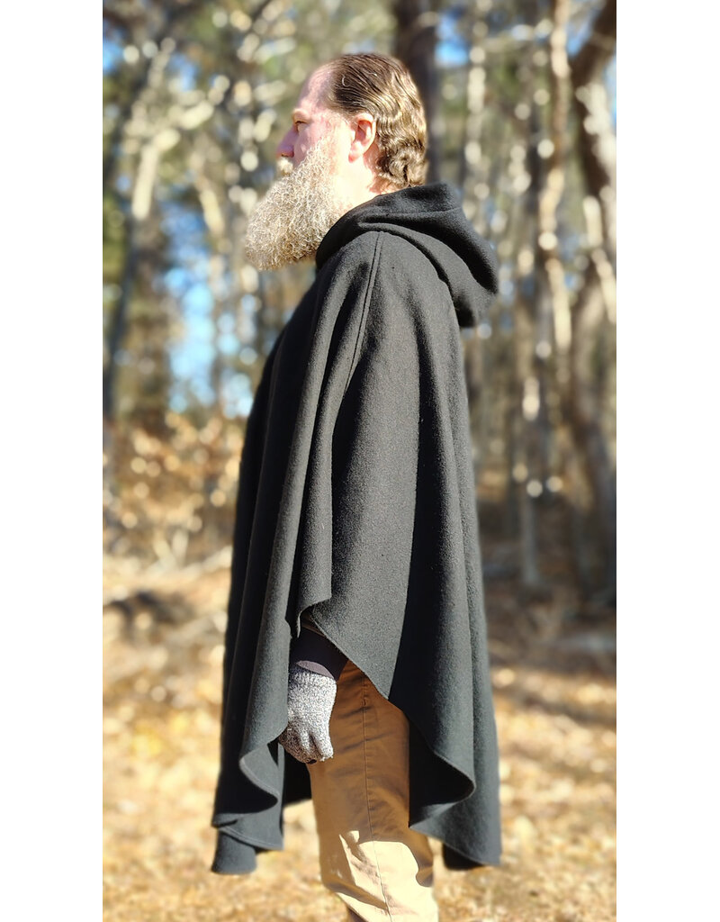 Cloakmakers.com 5924-Washable Black Wool Blend Cloak w/ Pockets & Black Velvet Hood Lining