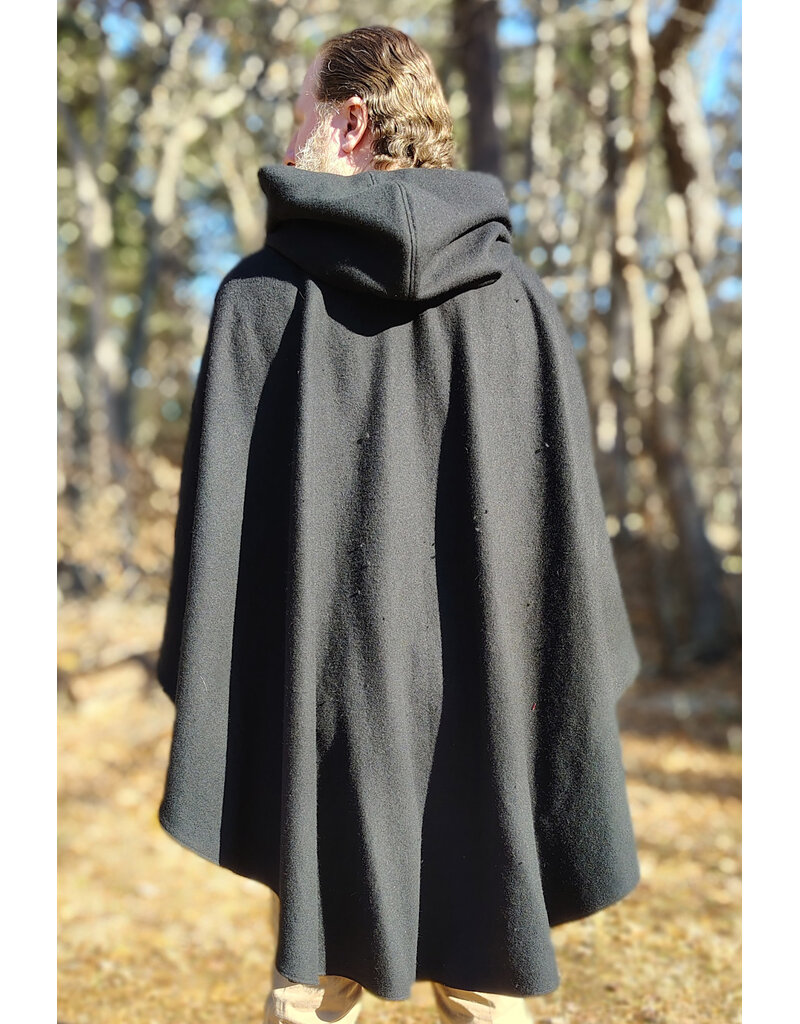 Cloakmakers.com 5924-Washable Black Wool Blend Cloak w/ Pockets & Black Velvet Hood Lining