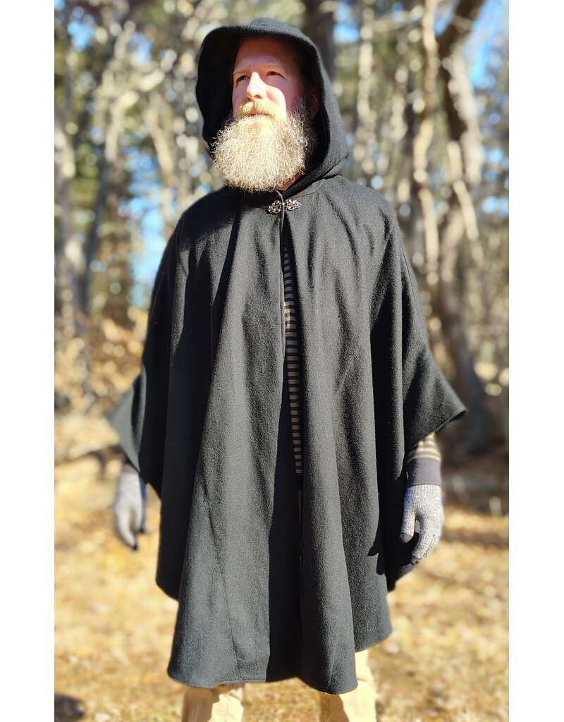 Cloakmakers.com 5924-Washable Black Wool Blend Cloak w/ Pockets & Black Velvet Hood Lining