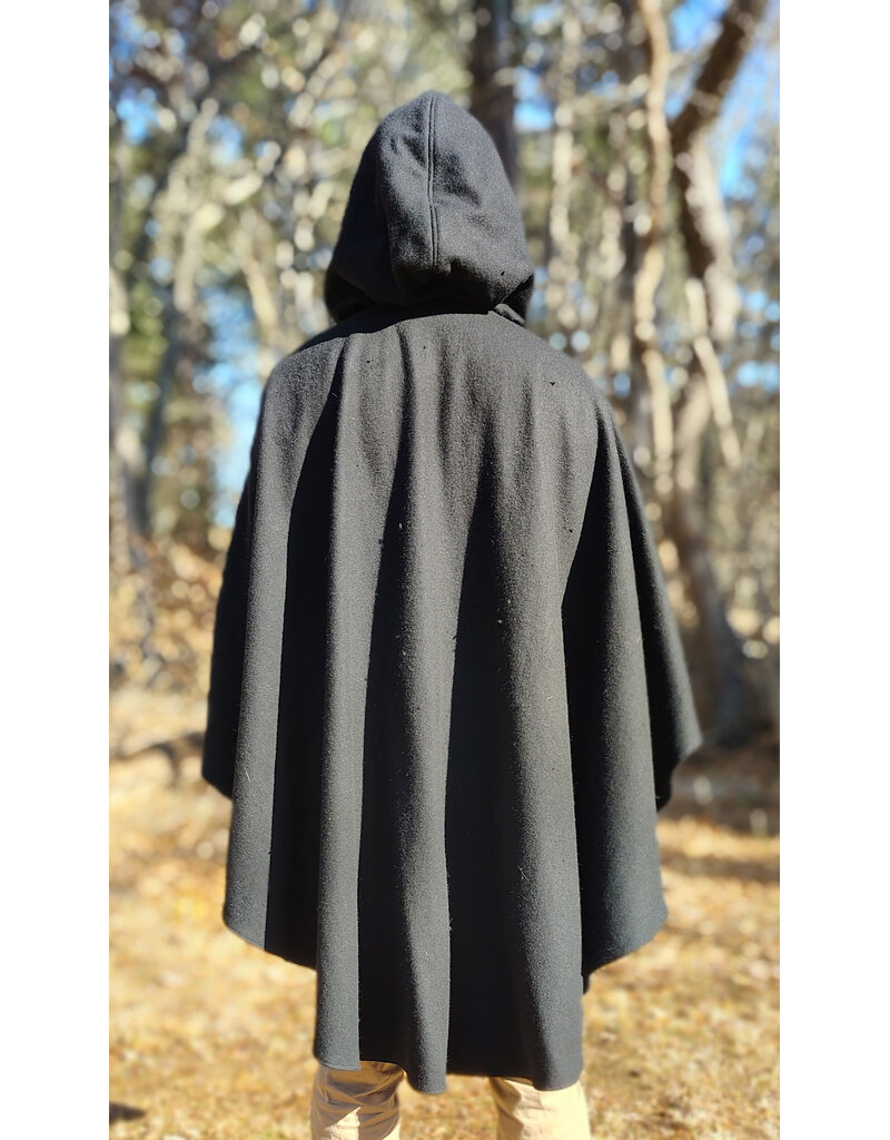 Cloakmakers.com 5924-Washable Black Wool Blend Cloak w/ Pockets & Black Velvet Hood Lining