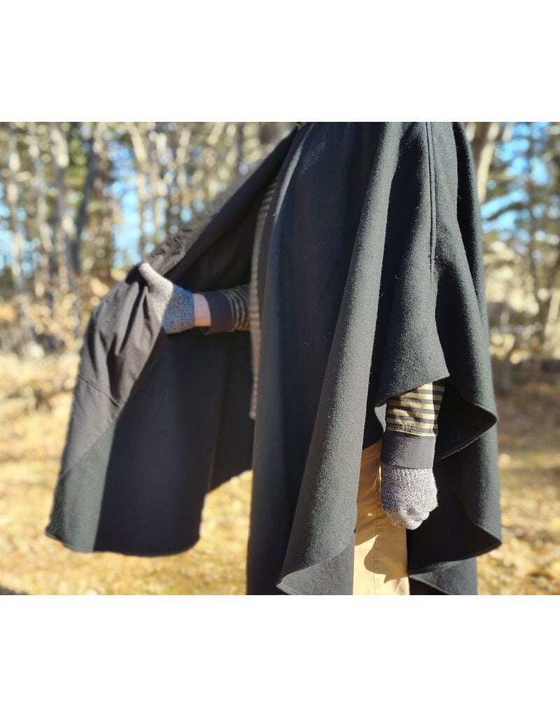 Cloakmakers.com 5924-Washable Black Wool Blend Cloak w/ Pockets & Black Velvet Hood Lining