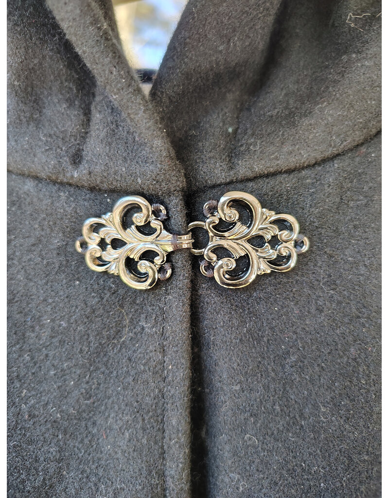 Cloakmakers.com 5924-Washable Black Wool Blend Cloak w/ Pockets & Black Velvet Hood Lining