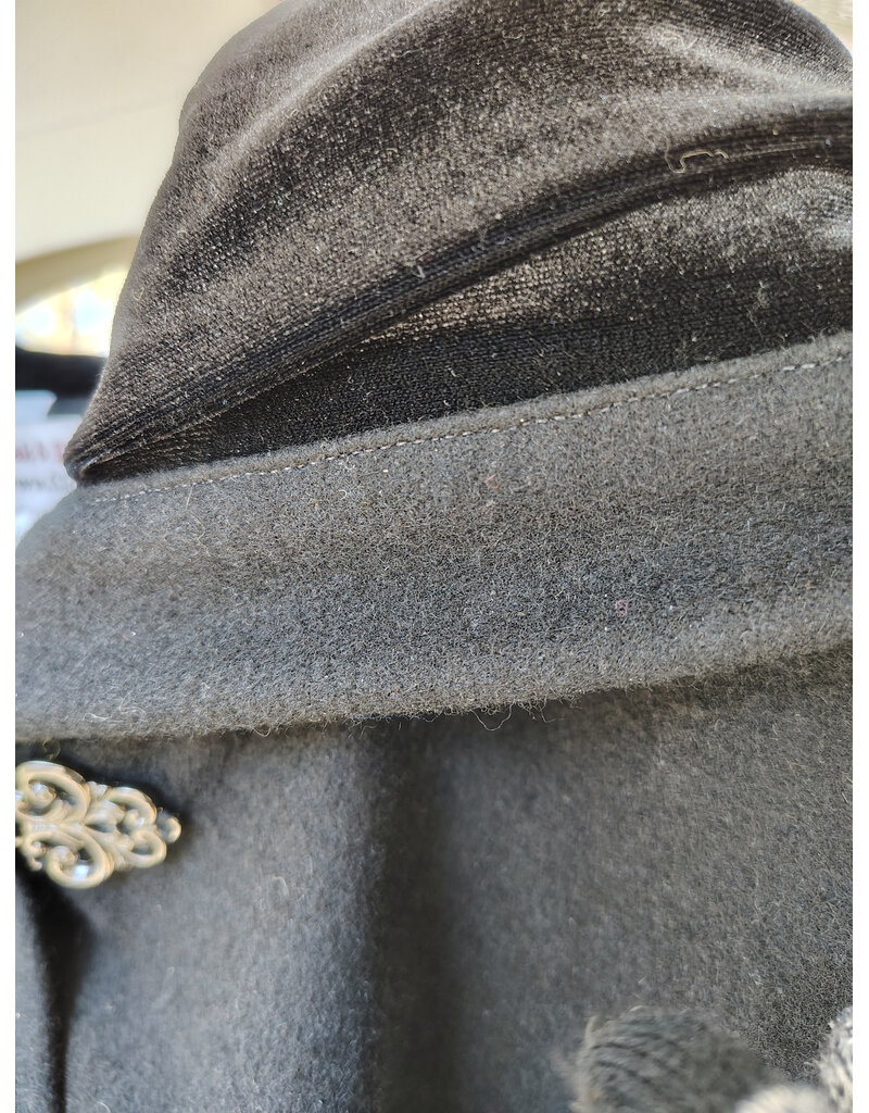Cloakmakers.com 5924-Washable Black Wool Blend Cloak w/ Pockets & Black Velvet Hood Lining