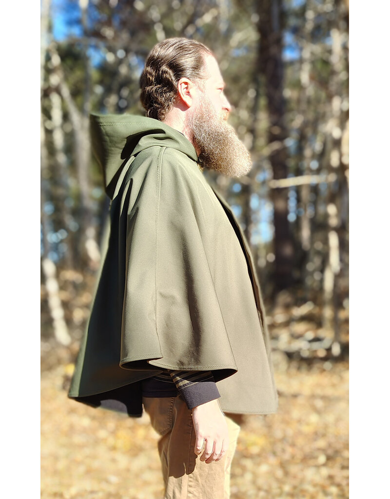 Cloakmakers.com 5925-Washable Sage Green Raincloak w/ Black Fleece Interior & Antique Bronze Tone Clasp