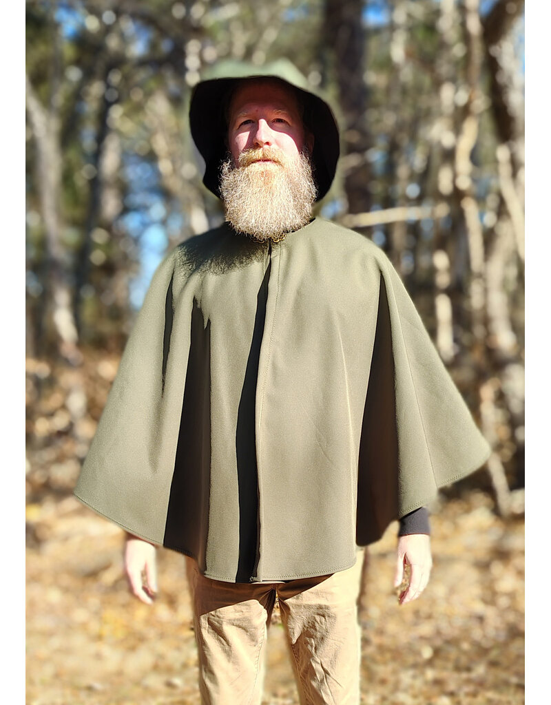 Cloakmakers.com 5925-Washable Sage Green Raincloak w/ Black Fleece Interior & Antique Bronze Tone Clasp