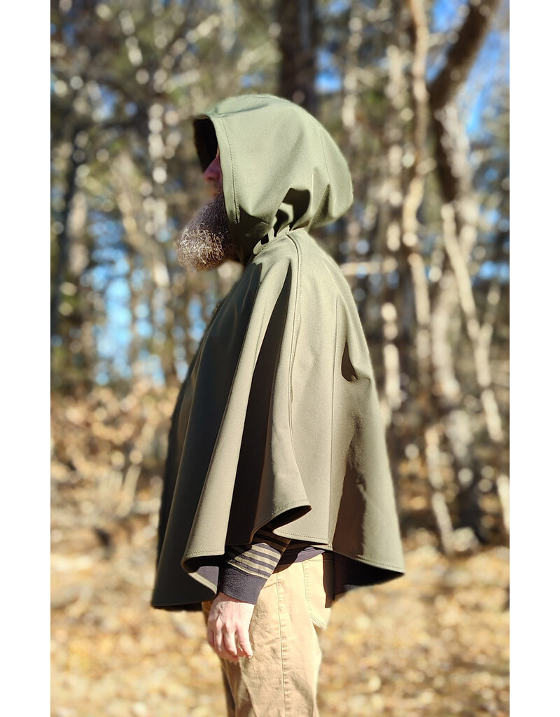 Cloakmakers.com 5925-Washable Sage Green Raincloak w/ Black Fleece Interior & Antique Bronze Tone Clasp