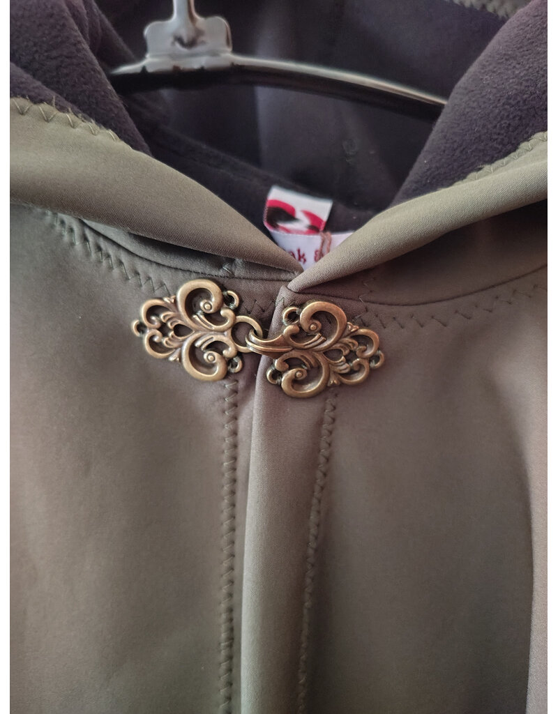 Cloakmakers.com 5925-Washable Sage Green Raincloak w/ Black Fleece Interior & Antique Bronze Tone Clasp