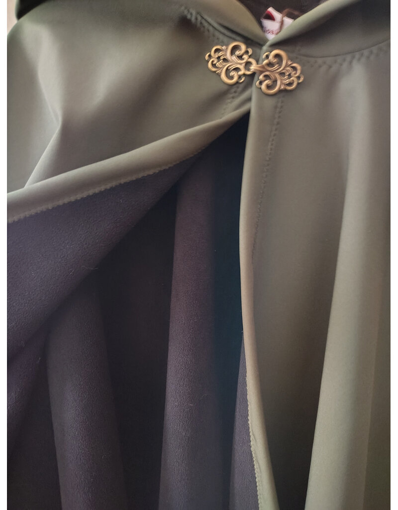 Cloakmakers.com 5925-Washable Sage Green Raincloak w/ Black Fleece Interior & Antique Bronze Tone Clasp