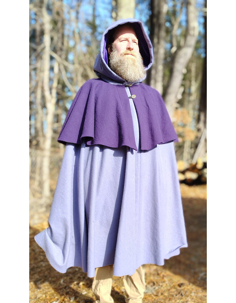 Cloakmakers.com 5926-Washable Purple & Lavender Mantle Cloak w/ Purple Velvet Hood Lining & Dual Button & Loop Clasp