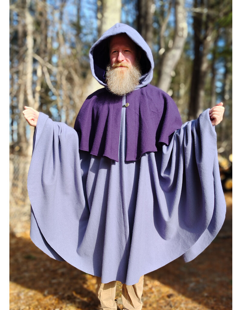 Cloakmakers.com 5926-Washable Purple & Lavender Mantle Cloak w/ Purple Velvet Hood Lining & Dual Button & Loop Clasp