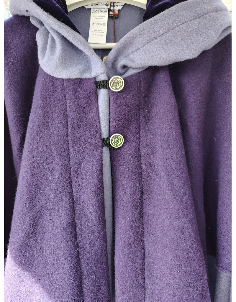 Cloakmakers.com 5926-Washable Purple & Lavender Mantle Cloak w/ Purple Velvet Hood Lining & Dual Button & Loop Clasp