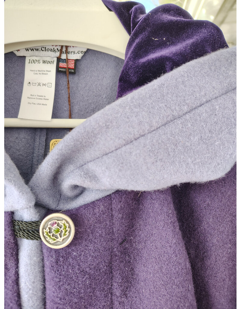 Cloakmakers.com 5926-Washable Purple & Lavender Mantle Cloak w/ Purple Velvet Hood Lining & Dual Button & Loop Clasp