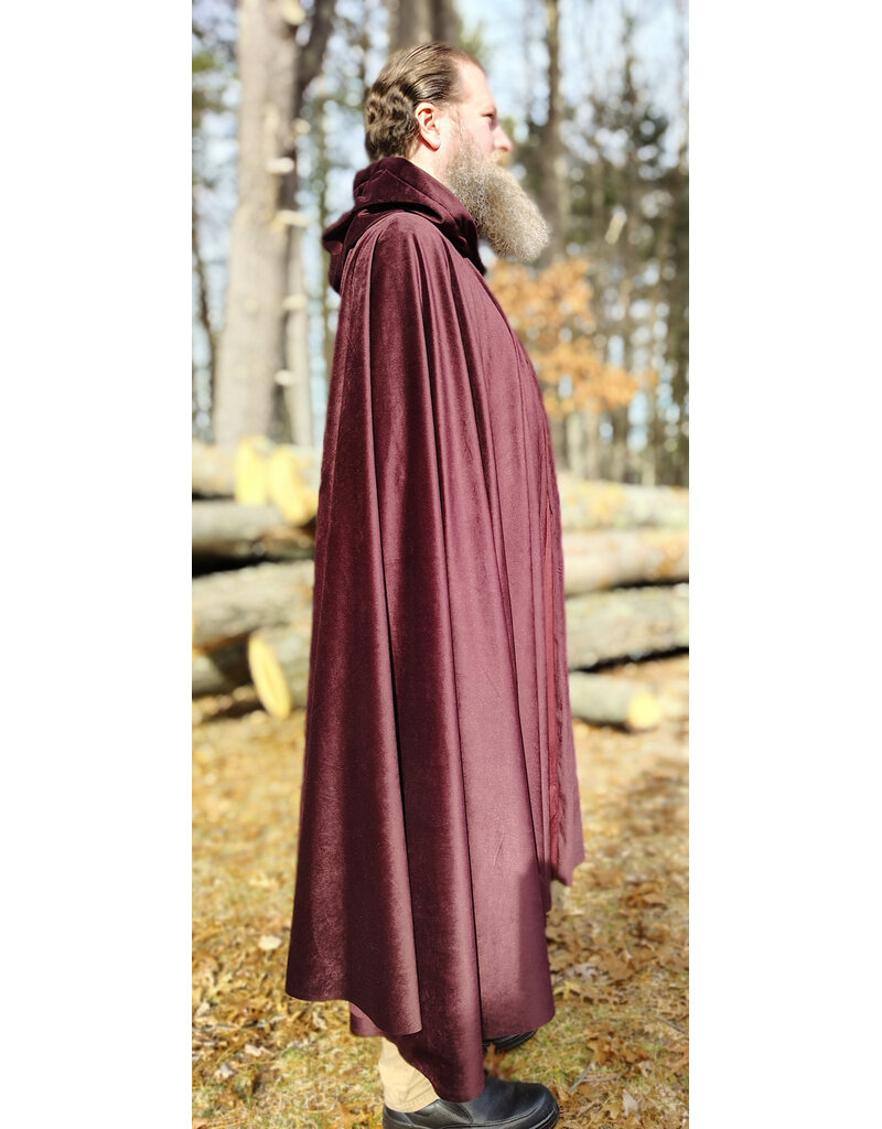 Cloakmakers.com 5927-Washable Purplish Maroon Velvet Cloak w/ Black Velvet Hood Lining & Silver Tone Clasp