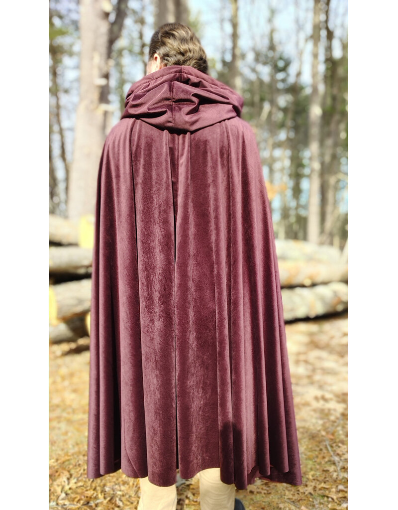 Cloakmakers.com 5927-Washable Purplish Maroon Velvet Cloak w/ Black Velvet Hood Lining & Silver Tone Clasp