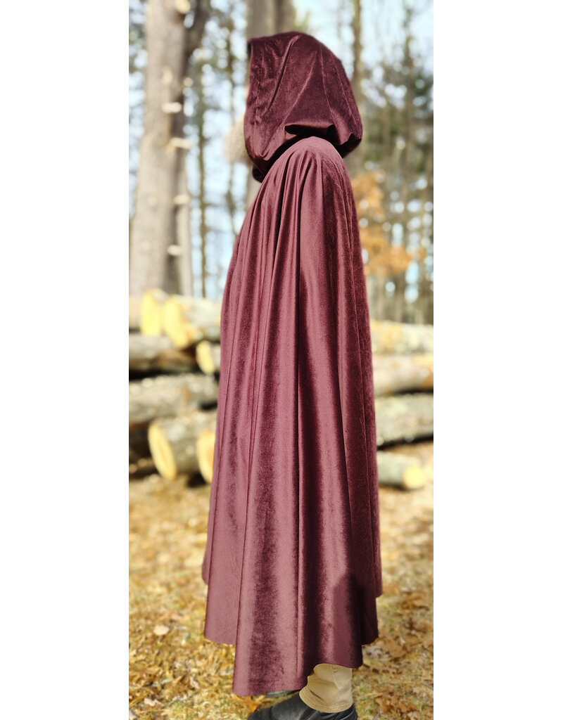 Cloakmakers.com 5927-Washable Purplish Maroon Velvet Cloak w/ Black Velvet Hood Lining & Silver Tone Clasp