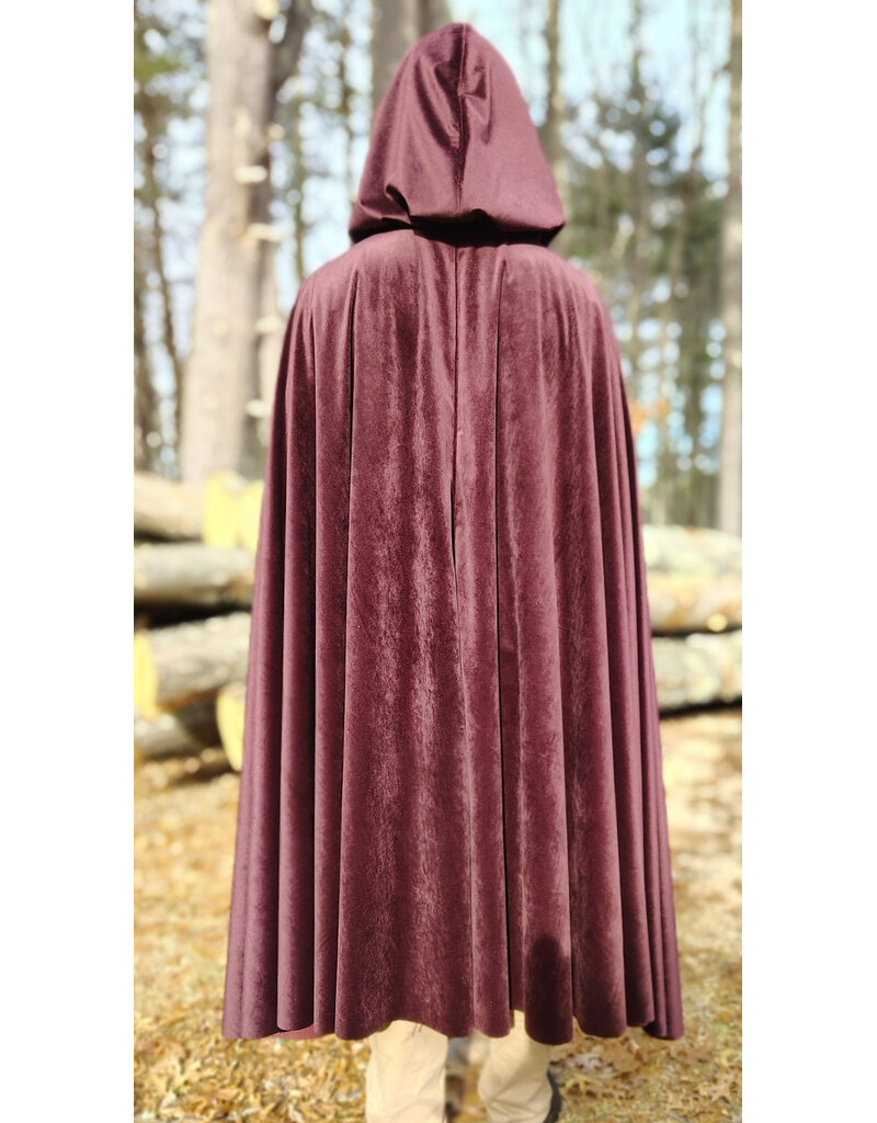 Cloakmakers.com 5927-Washable Purplish Maroon Velvet Cloak w/ Black Velvet Hood Lining & Silver Tone Clasp
