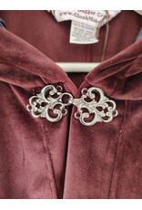 Cloakmakers.com 5927-Washable Purplish Maroon Velvet Cloak w/ Black Velvet Hood Lining & Silver Tone Clasp