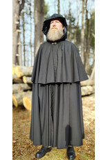 Cloakmakers.com 5928-Lightweight Black Wool Mantle Cloak w/ Black Velvet Hood Lining