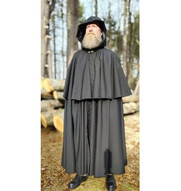 Cloakmakers.com 5928-Lightweight Black Wool Mantle Cloak w/ Black Velvet Hood Lining