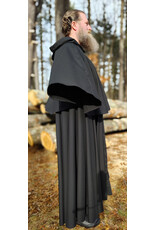 Cloakmakers.com 5928-Lightweight Black Wool Mantle Cloak w/ Black Velvet Hood Lining
