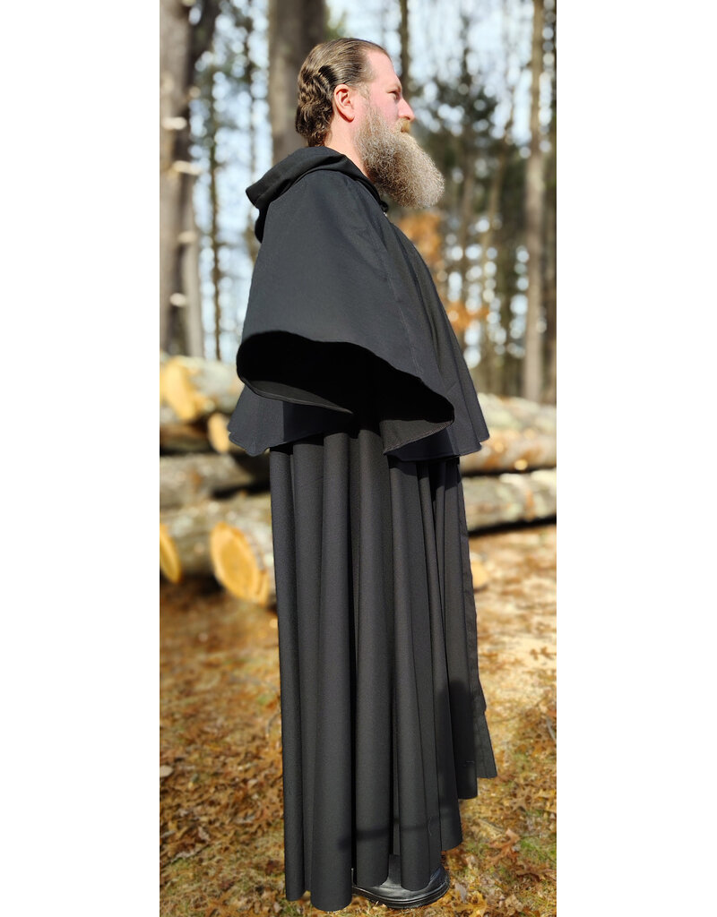 Cloakmakers.com 5928-Lightweight Black Wool Mantle Cloak w/ Black Velvet Hood Lining