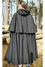 Cloakmakers.com 5928-Lightweight Black Wool Mantle Cloak w/ Black Velvet Hood Lining