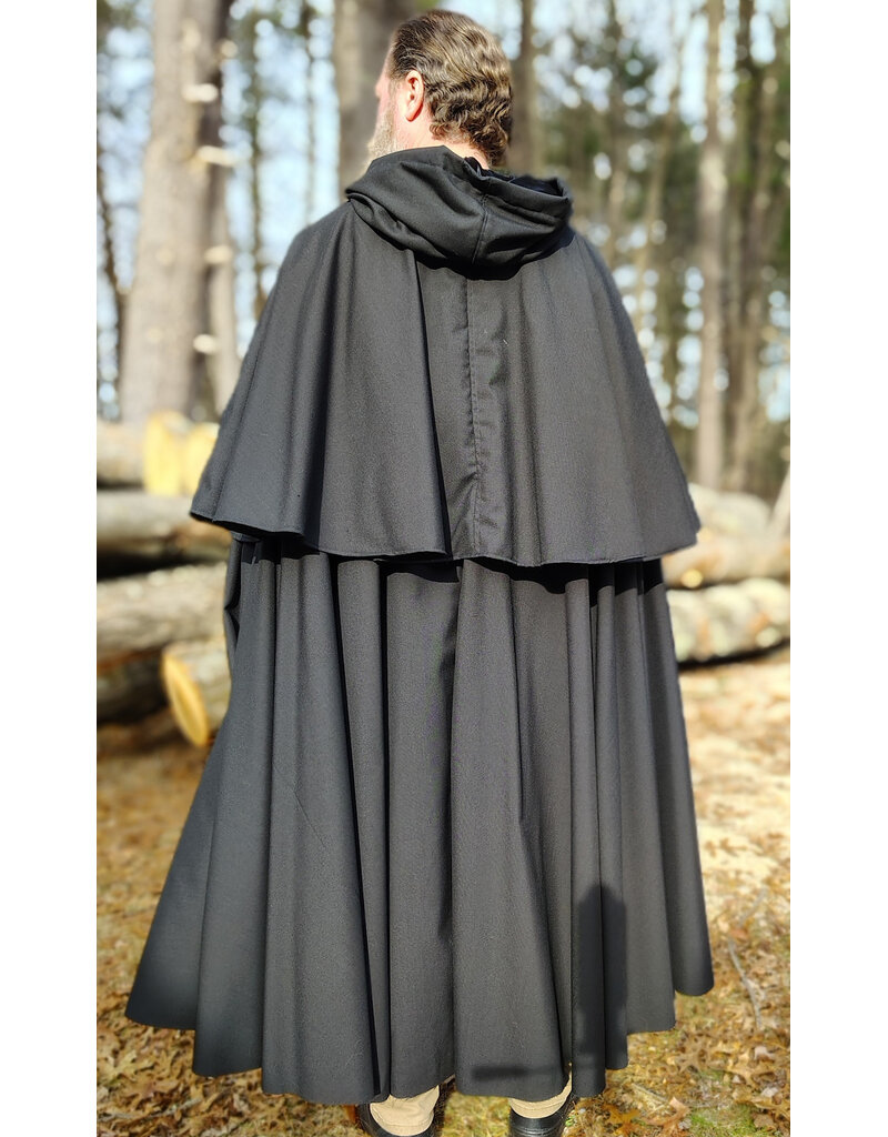 Cloakmakers.com 5928-Lightweight Black Wool Mantle Cloak w/ Black Velvet Hood Lining