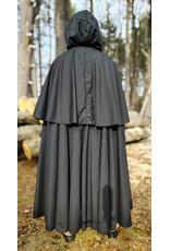 Cloakmakers.com 5928-Lightweight Black Wool Mantle Cloak w/ Black Velvet Hood Lining