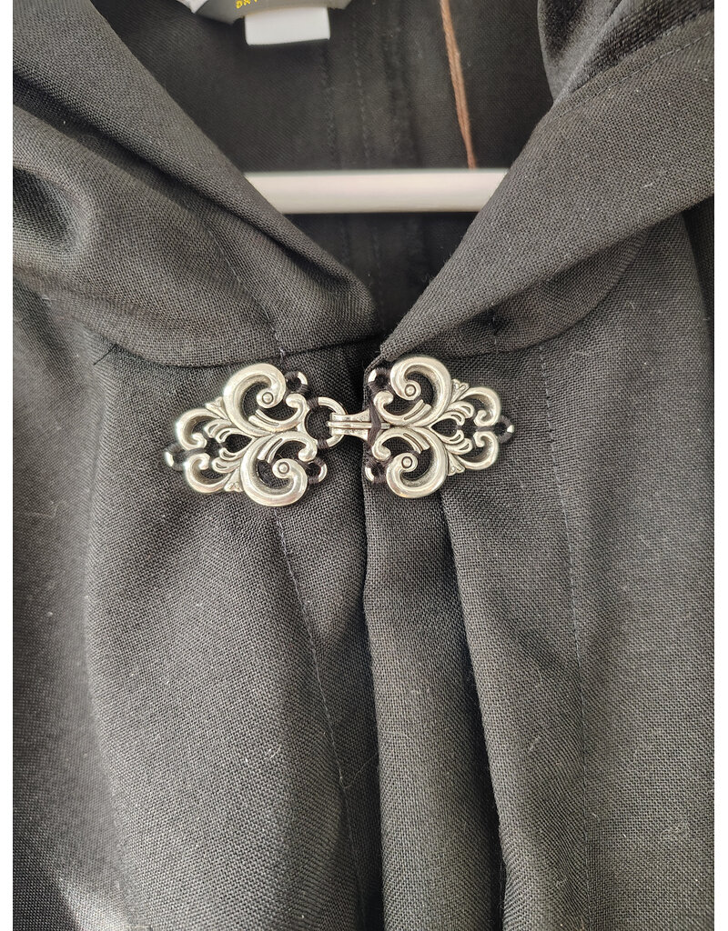 Cloakmakers.com 5928-Lightweight Black Wool Mantle Cloak w/ Black Velvet Hood Lining
