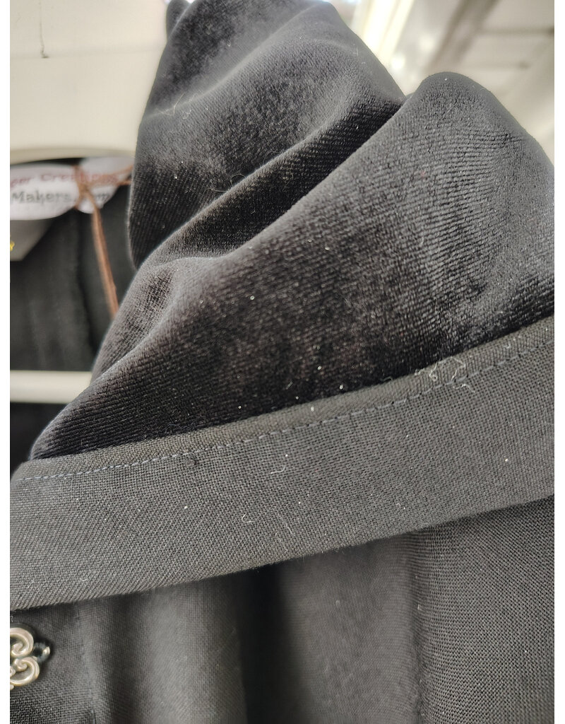 Cloakmakers.com 5928-Lightweight Black Wool Mantle Cloak w/ Black Velvet Hood Lining