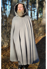 Cloakmakers.com 5929-Light Grey Wool Blend Cloak w/ Black Velvet Hood Lining & Triple Medallion Clasp