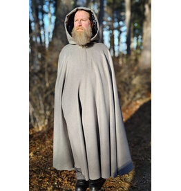 Cloakmakers.com 5929-Light Grey Wool Blend Cloak w/ Black Velvet Hood Lining & Triple Medallion Clasp