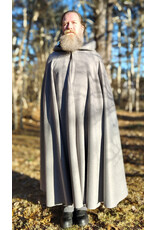 Cloakmakers.com 5929-Light Grey Wool Blend Cloak w/ Black Velvet Hood Lining & Triple Medallion Clasp