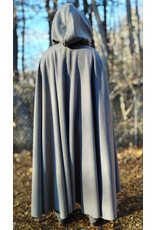 Cloakmakers.com 5929-Light Grey Wool Blend Cloak w/ Black Velvet Hood Lining & Triple Medallion Clasp