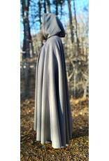Cloakmakers.com 5929-Light Grey Wool Blend Cloak w/ Black Velvet Hood Lining & Triple Medallion Clasp