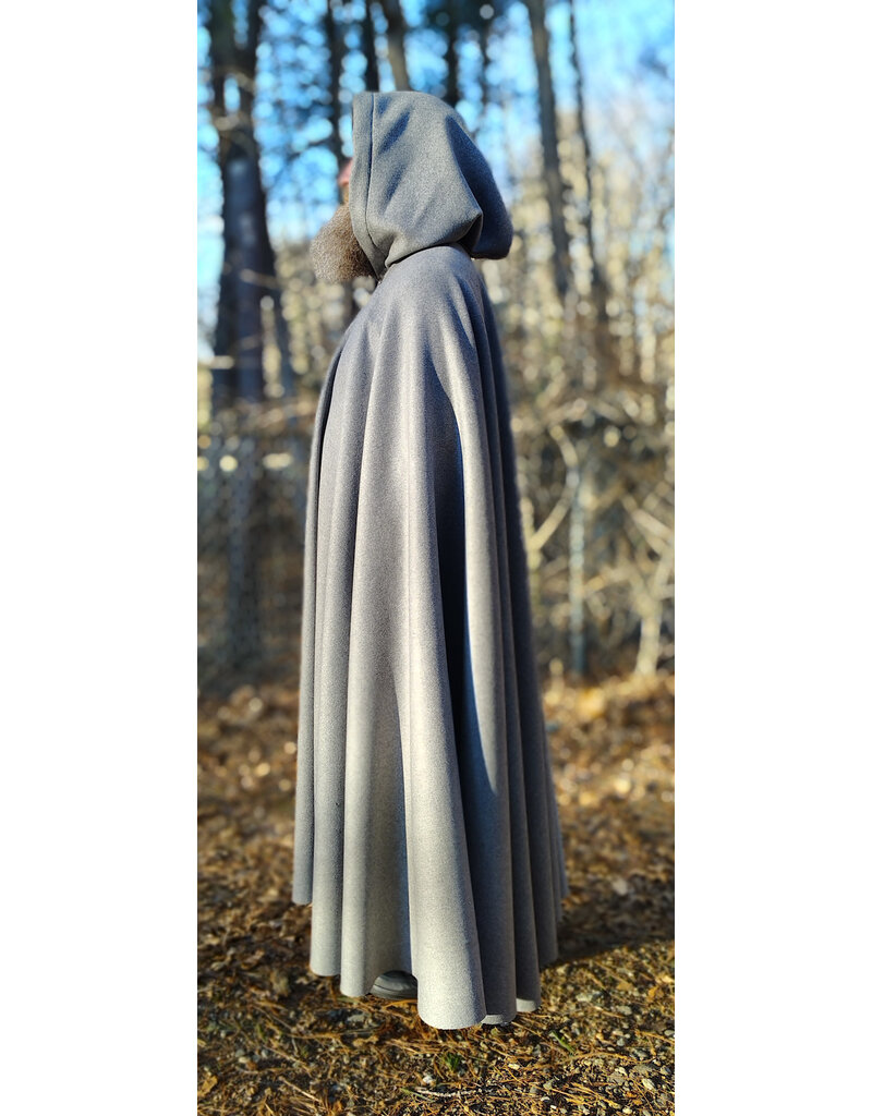 Cloakmakers.com 5929-Light Grey Wool Blend Cloak w/ Black Velvet Hood Lining & Triple Medallion Clasp