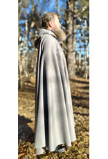 Cloakmakers.com 5929-Light Grey Wool Blend Cloak w/ Black Velvet Hood Lining & Triple Medallion Clasp