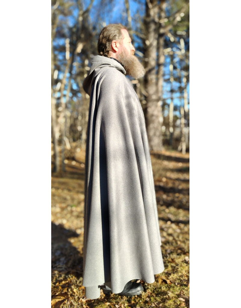 Cloakmakers.com 5929-Light Grey Wool Blend Cloak w/ Black Velvet Hood Lining & Triple Medallion Clasp