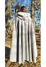 Cloakmakers.com 5929-Light Grey Wool Blend Cloak w/ Black Velvet Hood Lining & Triple Medallion Clasp